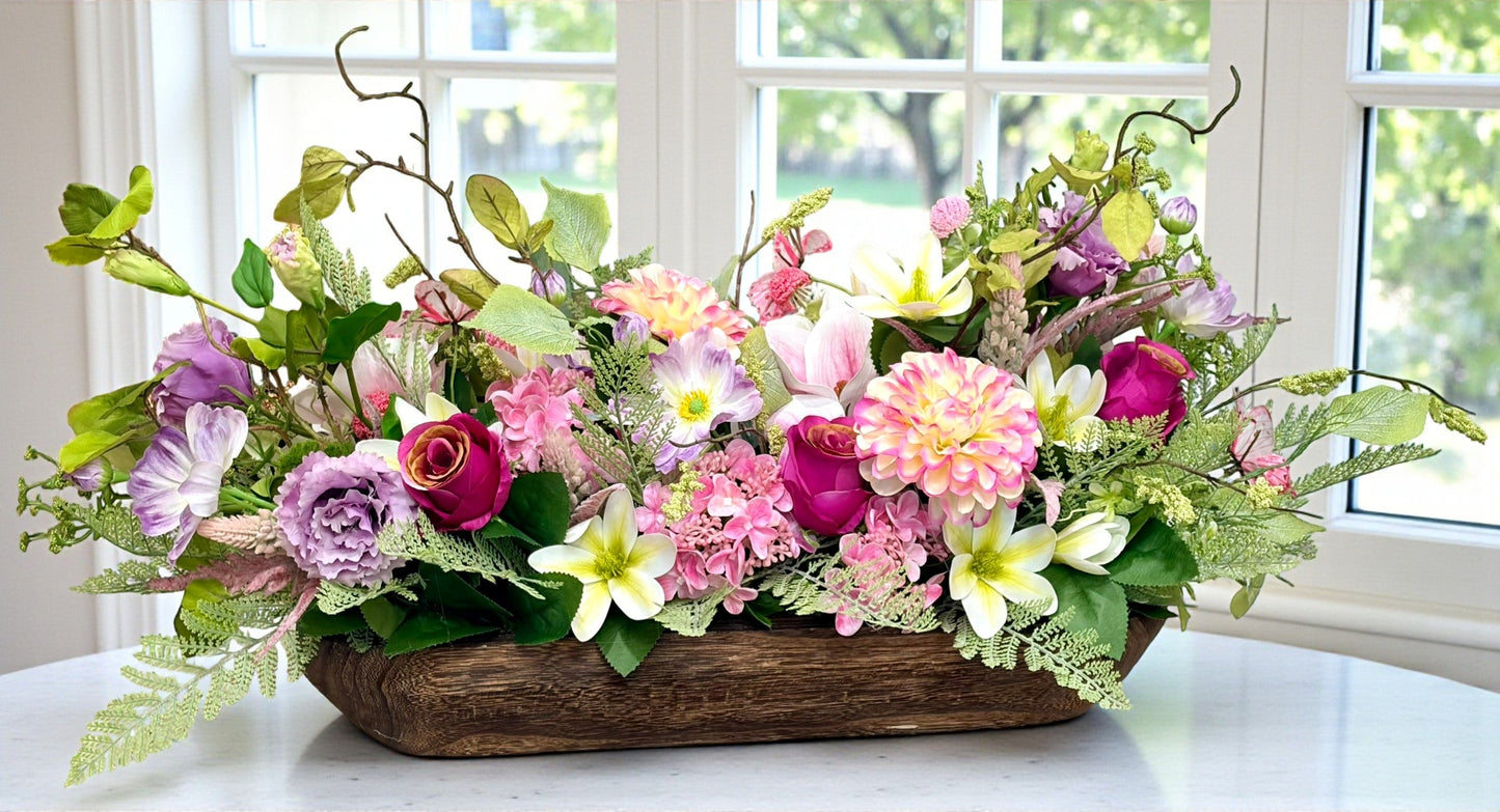 Large Spring Dough Bowl Centerpiece | Farmhouse Floral Arrangement TCT Crafts