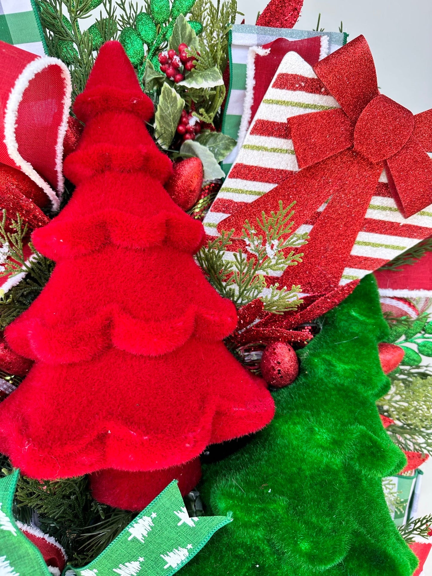 Festive Traditional Red/Green Christmas Tree Wreath - Holiday Decor - Artificial Pine - Glitter Sprays - Cedar Wreath-Red and Green Holiday TCT Crafts