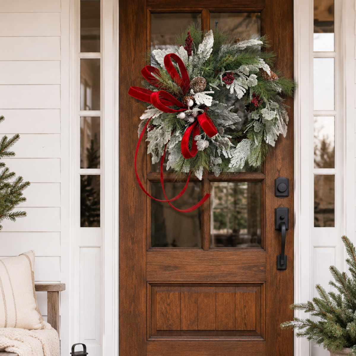 Classic Christmas Grapevine Wreath | Red Velvet Ribbon Winter Door Wreath TCT Crafts