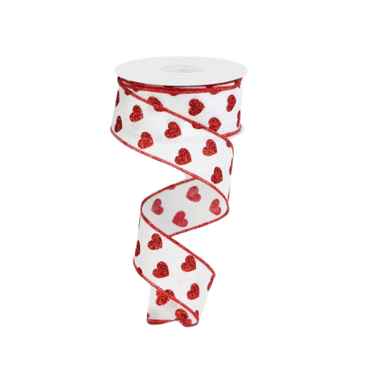 1.5"x10yd Roll of White/Red Glitter Valentine's Day Ribbon with Hearts - TCT Crafts -RGA173727 Craig Bachman