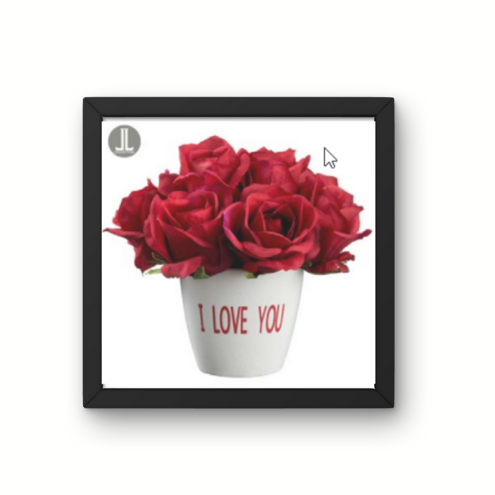 7" Artificial Red Rose Arrangement | "I Love You" Ceramic Vase for Romantic Decor