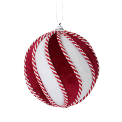4.75" DIA Velvet Swirl Christmas Ornament - White, Burgundy, Red - Elegant Holiday Decor - Peppermint Themed Christmas - XJ4477 Craig Bachman