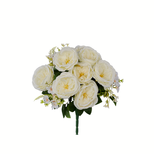 White Artificial Cabbage Rose Bush | 11 Faux Roses | 19" Tall-FB196227 Craig Bachman