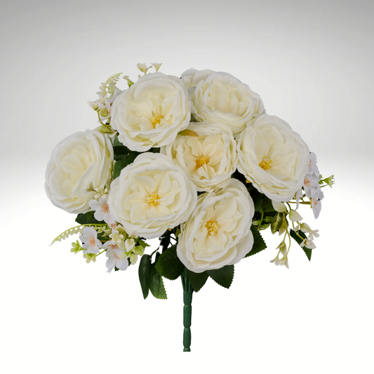 White Artificial Cabbage Rose Bush | 11 Faux Roses | 19" Tall-FB196227 Craig Bachman