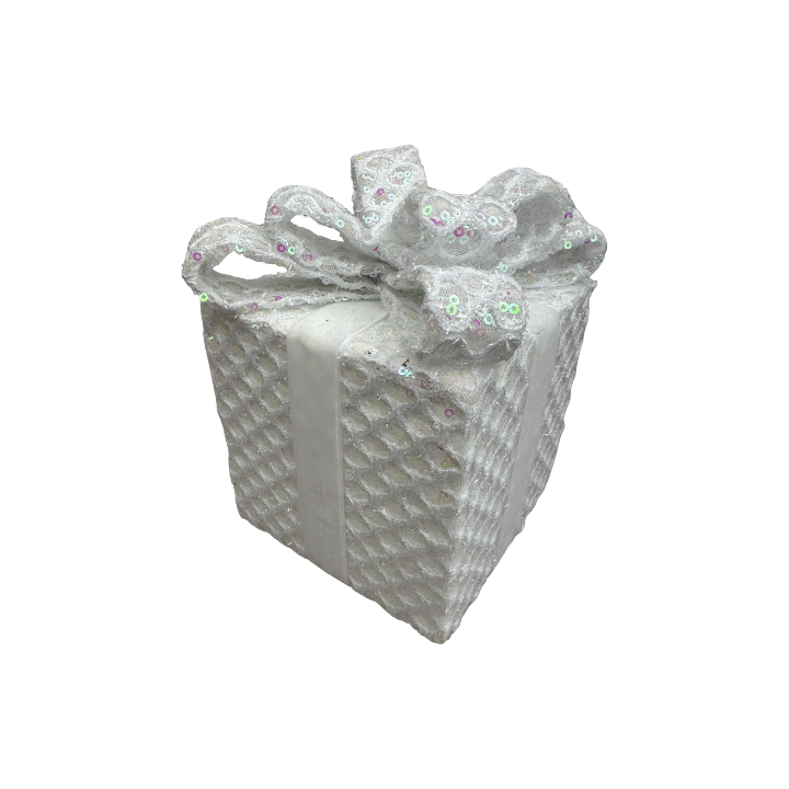 White Sequin Gift Box Decor with Velvet Bow | Christmas & Party Display-86355WT Liberty Floral
