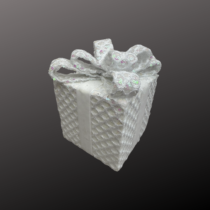 White Sequin Gift Box Decor with Velvet Bow | Christmas & Party Display-86355WT Liberty Floral