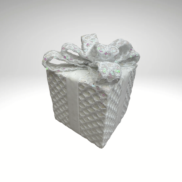 White Sequin Gift Box Decor with Velvet Bow | Christmas & Party Display-86355WT Liberty Floral