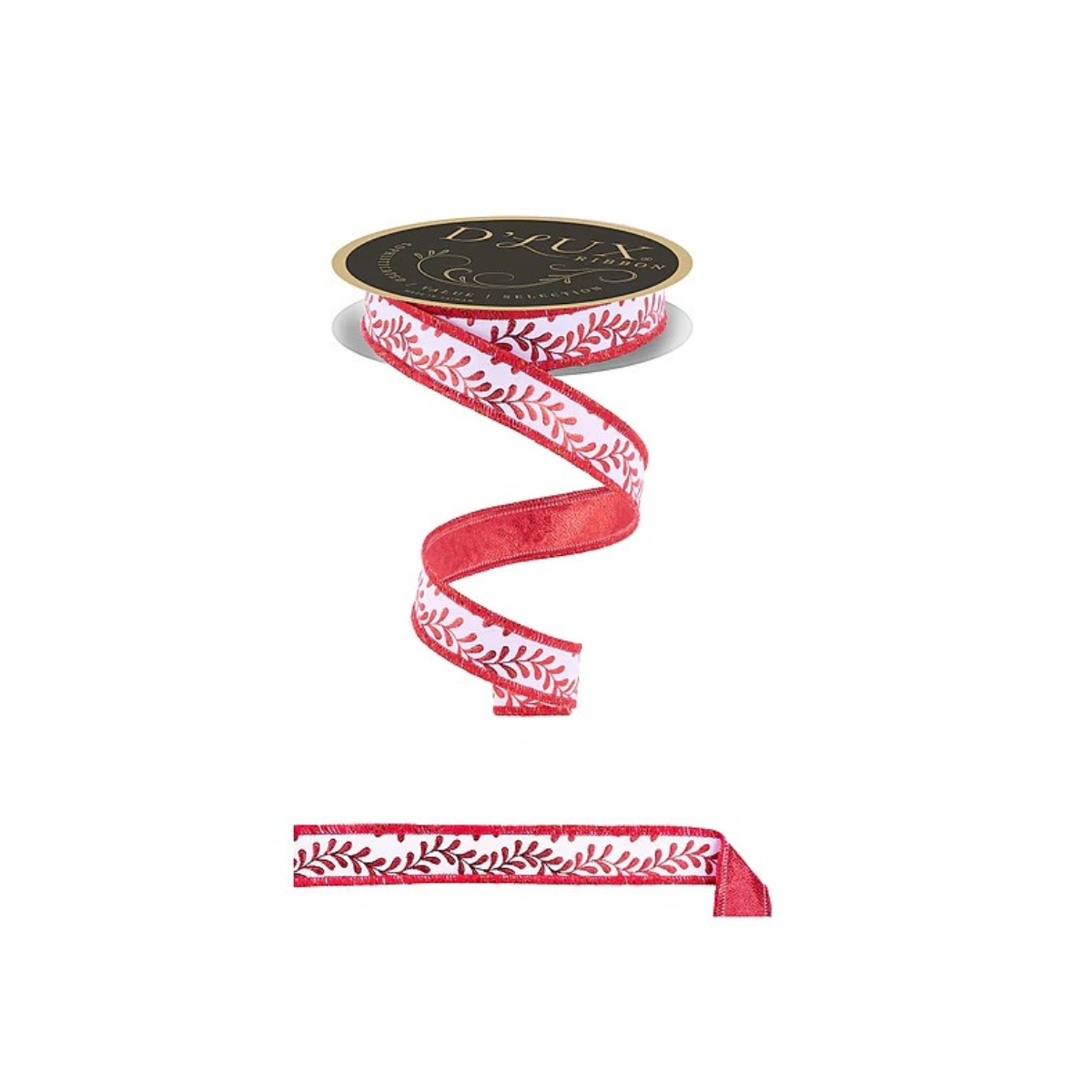 D'Lux White Red Foil Leaf Ribbon | Wired Christmas Wreath Ribbon | 7/8" x 10yd-LX314467 Craig Bachman
