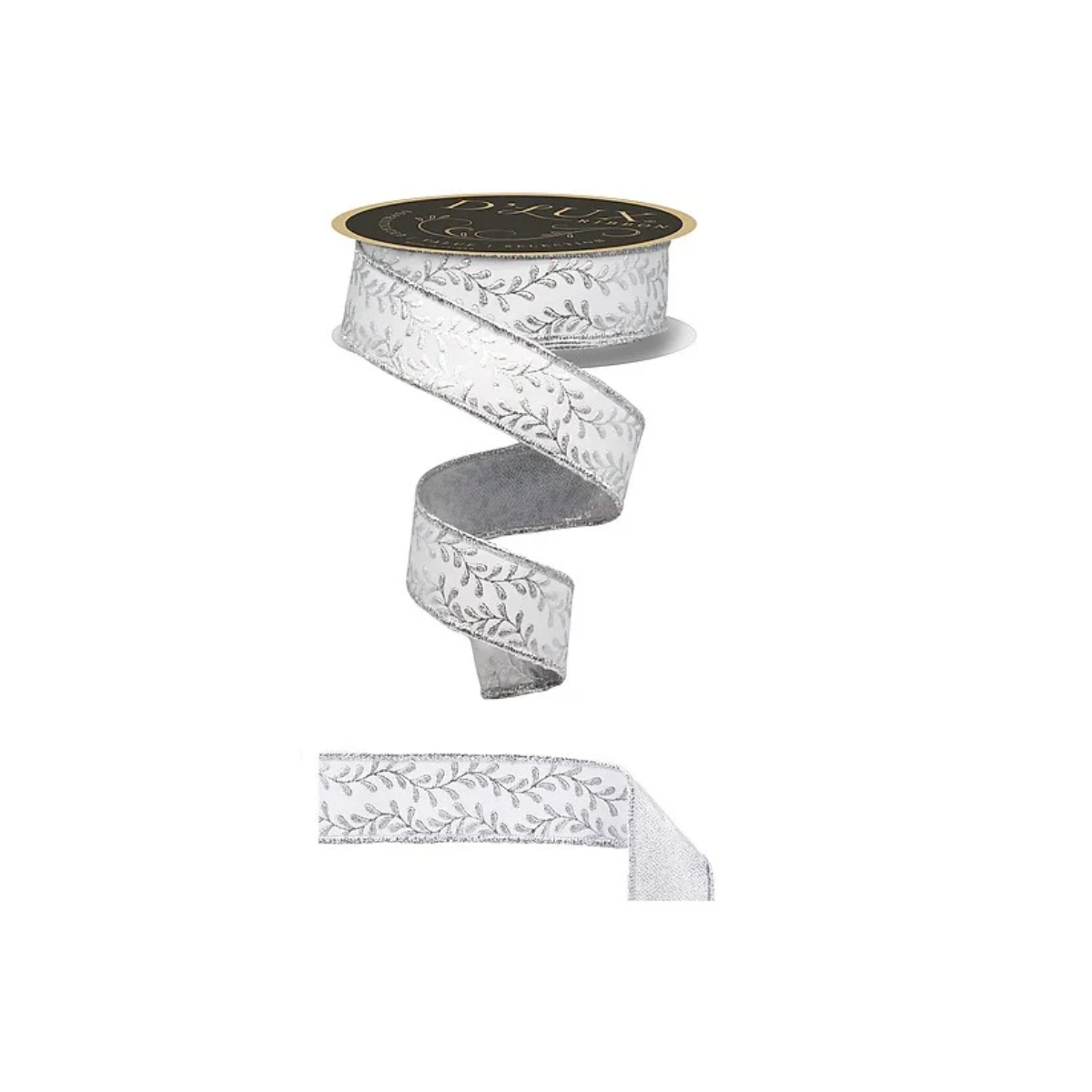 D'Lux White Silver Foil Leaf Ribbon | Wired Christmas Wreath Ribbon | 1.5" x 10yd-LX314127 Craig Bachman