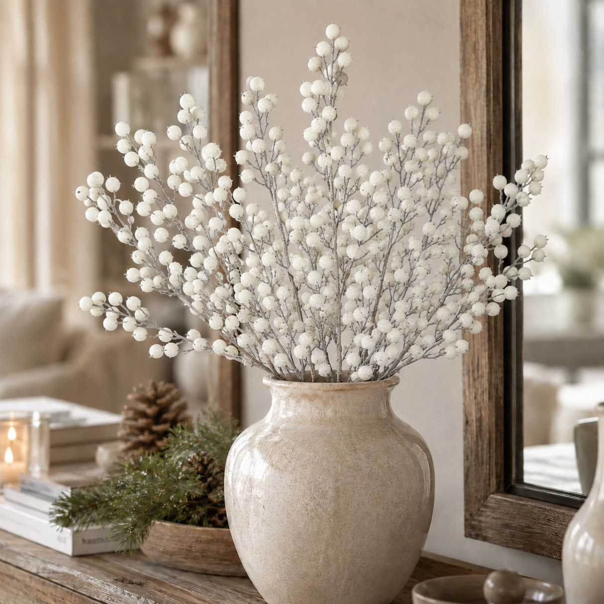 Artificial White Berry Spray — 31 Inch Frosted Christmas Wreath Supply for Wreaths, Swags, and Holiday Arrangements-85861WT Liberty Floral