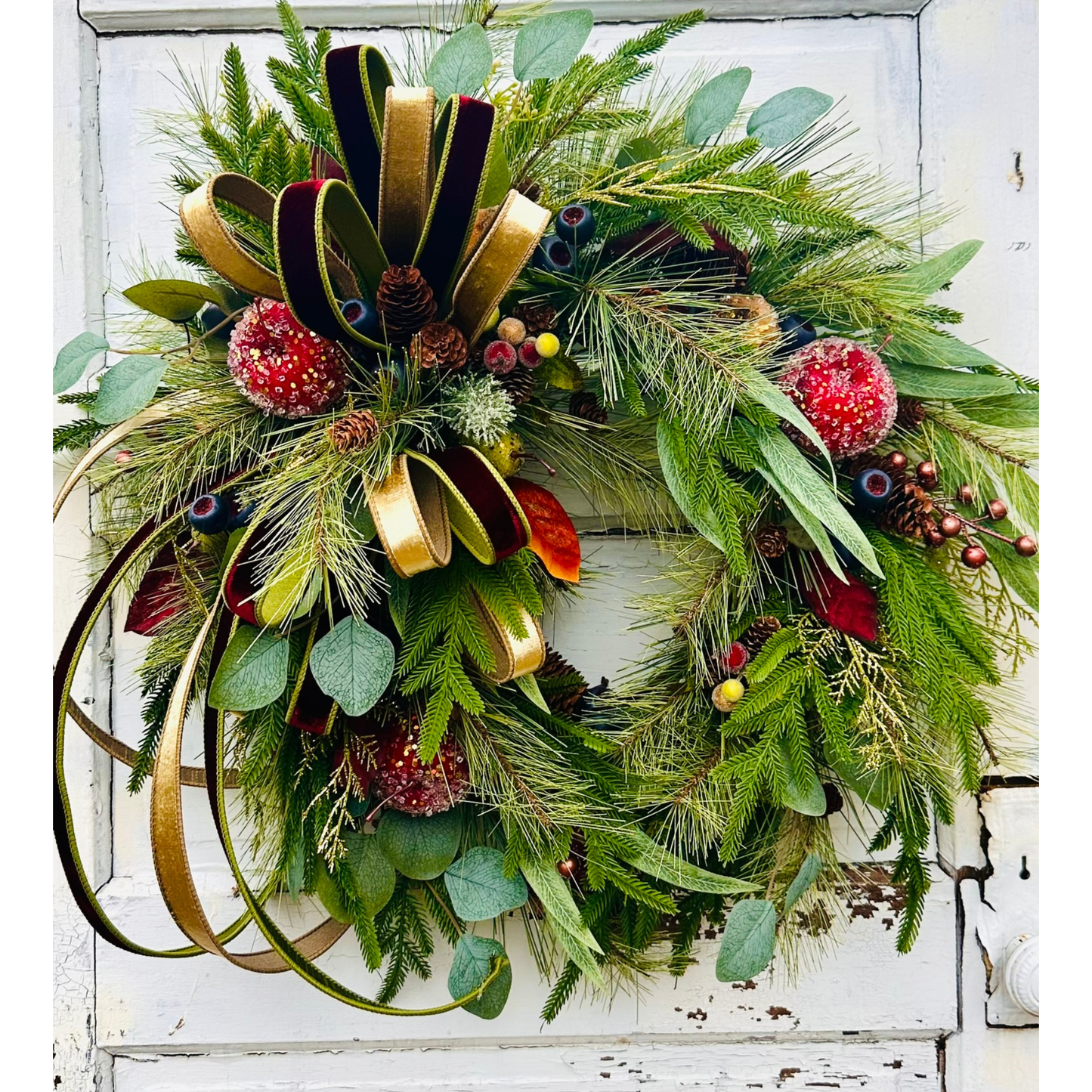 Williamsburg Themed Christmas Wreath – Gold & Burgundy Velvet Ribbon | Elegant Holiday Decor TCT Crafts