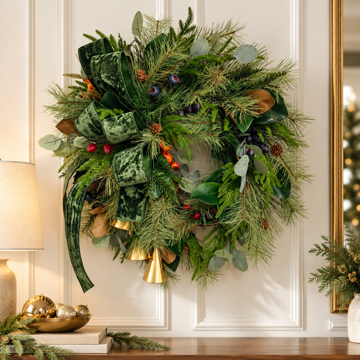Williamsburg Bell Fruit Wreath | Grapevine Magnolia Christmas Wreath | 29"x22"-2197 TCT Crafts Designs & Decor