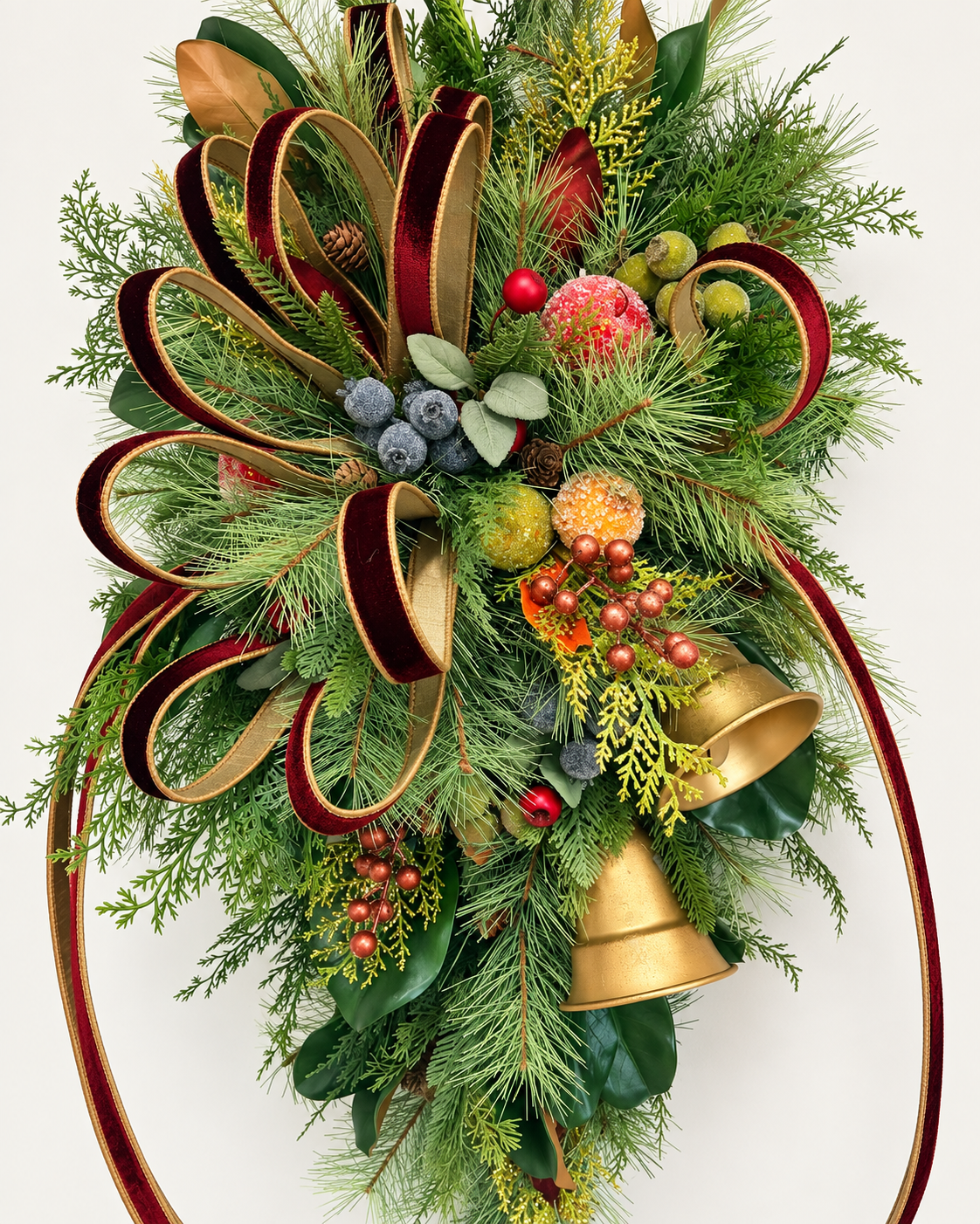 Williamsburg Deluxe Christmas Door Swag - Gold Bells-2195 TCT Crafts Designs & Decor