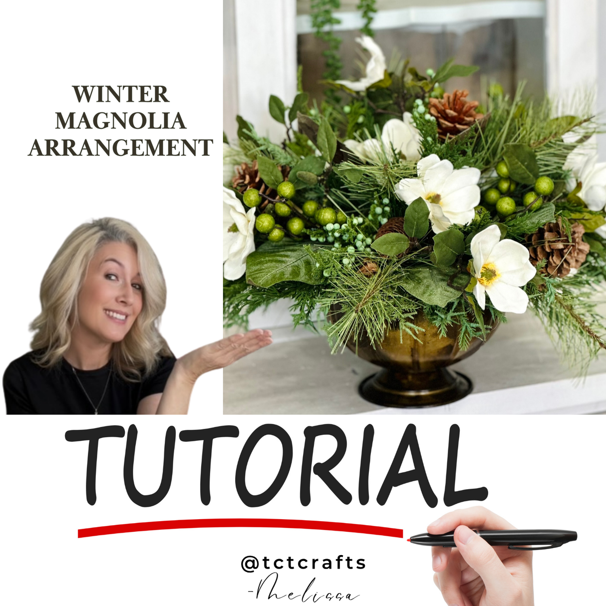 Digital Download: Winter Magnolia Arrangement | PDF + Video Link | DIY Craft Tutorial TCT Crafts