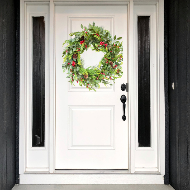 Winter Berry & Pine Cone Grapevine Wreath - 24"x24" Front Door Decor