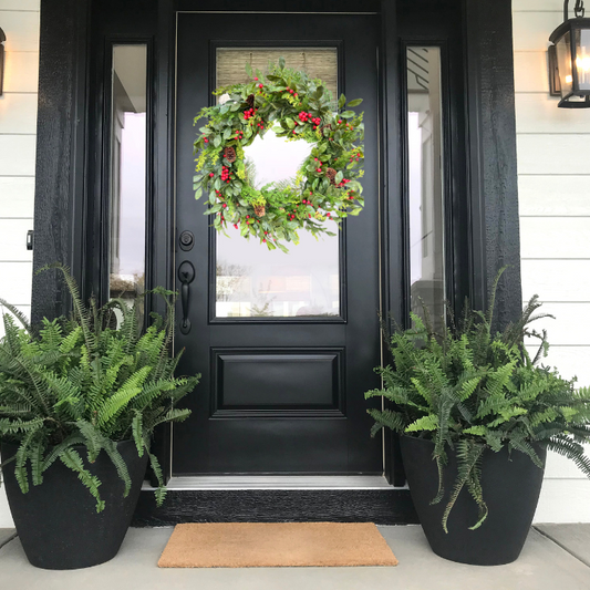 Winter Berry & Pine Cone Grapevine Wreath - 24"x24" Front Door Decor