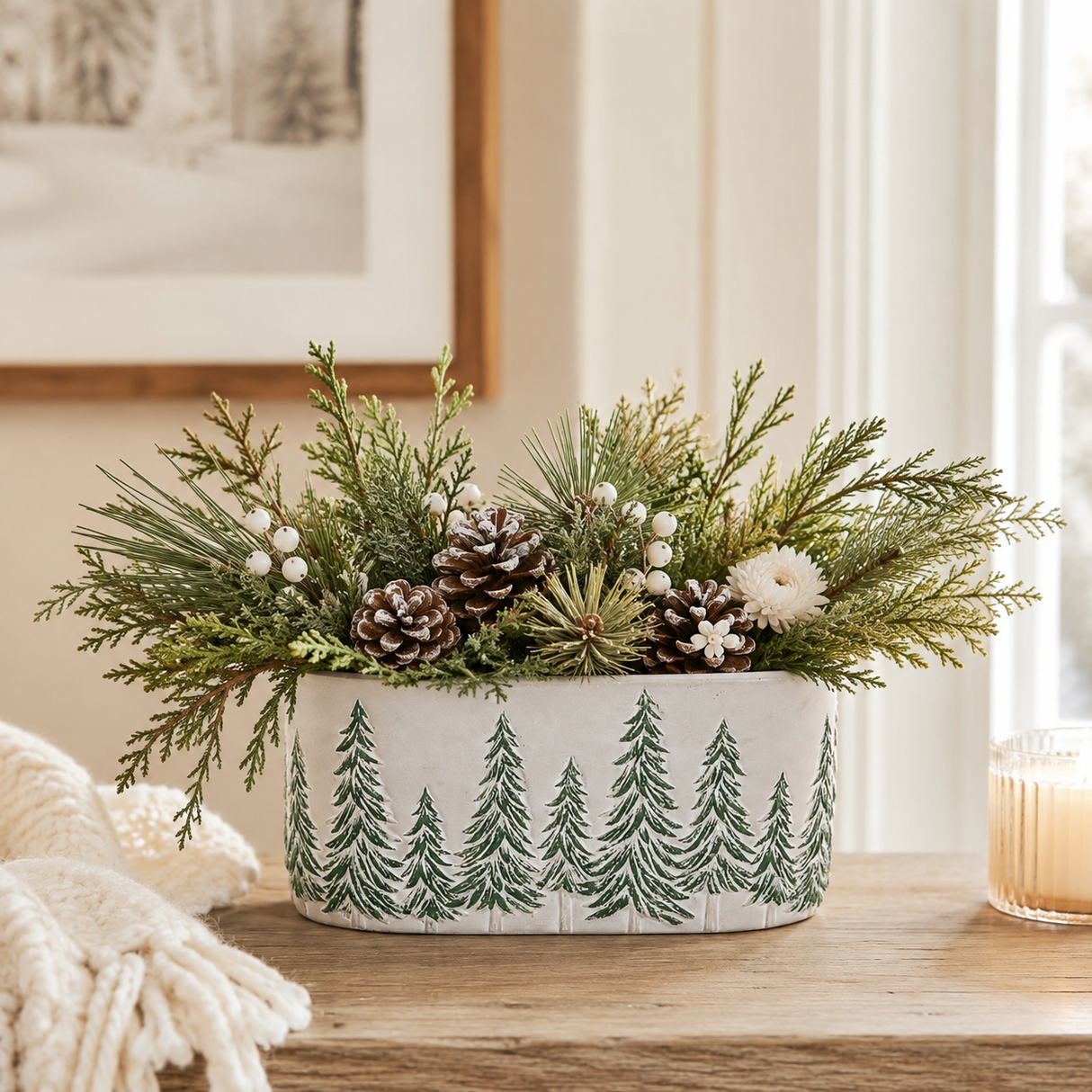 9" Cement Oval Planter with Pine Tree Design-MX079338 Craig Bachman