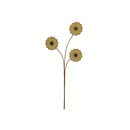 21'' Wooden Daisy Spray - Rustic Floral Stems in Yellow or Pink
