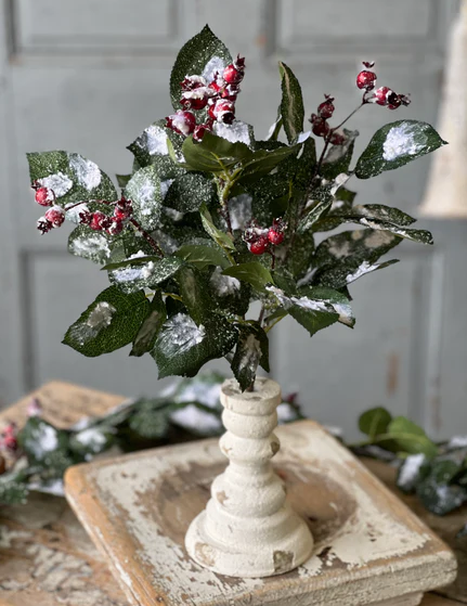 Wintry Salutations Snowy Christmas Greenery Bush with Red Berries — XDC1004 Lancaster & Vintage