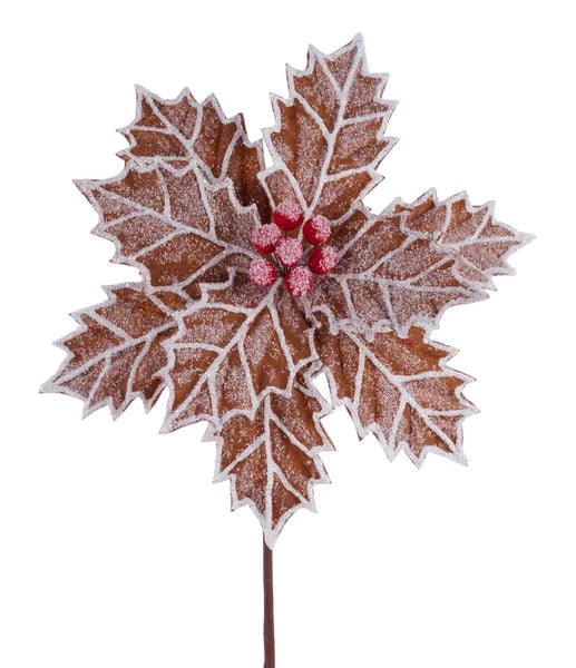 22" Frosted Gingerbread Poinsettia Stem | Festive Holiday Floral Pick | Christmas Decor - XS4206 Craig Bachman
