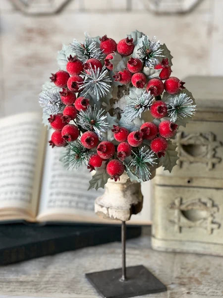Winter Sugar Plum Christmas Candle Ring — 8 Inch Sugared Red Berry Holiday Accent-XY5381 Lancaster & Vintage
