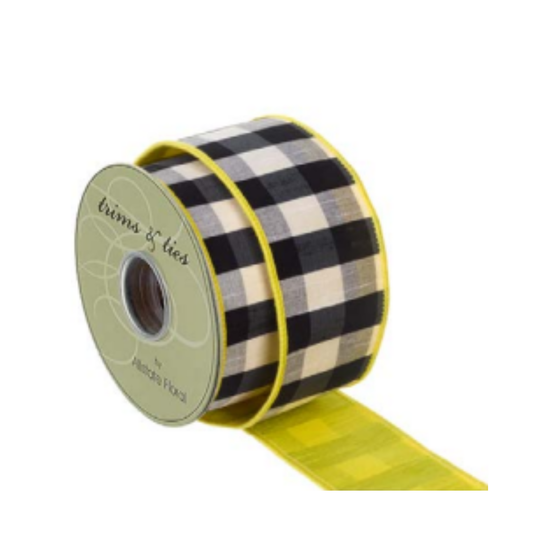 2.5"x10yd Yellow & Black Check Ribbon – Wired Dupion for Wreaths & Crafts-RW8308-YE/BK Allstate Floral