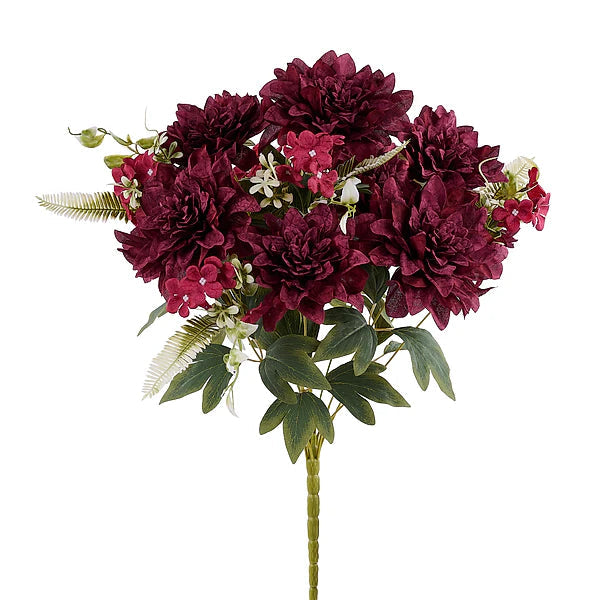 Burgundy Dahlia Hydrangea Bush | Crackle Fabric Florals | 23" Floral Stem Craig Bachman