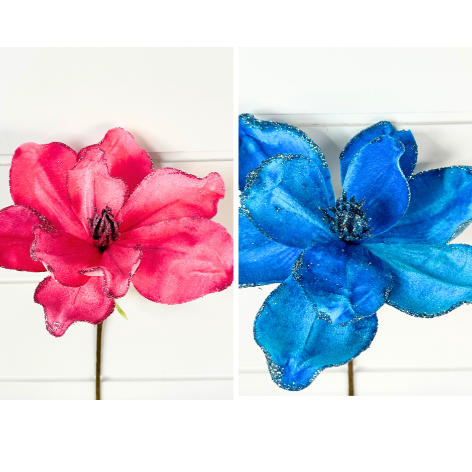 14"x8" Velvet Magnolia Pick in Pink or Blue by TCT Crafts - Elegant Floral Decor