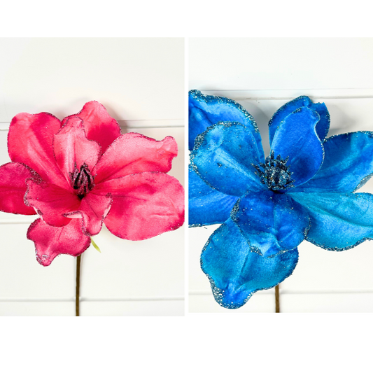 14"x8" Velvet Magnolia Pick in Pink or Blue by TCT Crafts - Elegant Floral Decor Liberty Floral