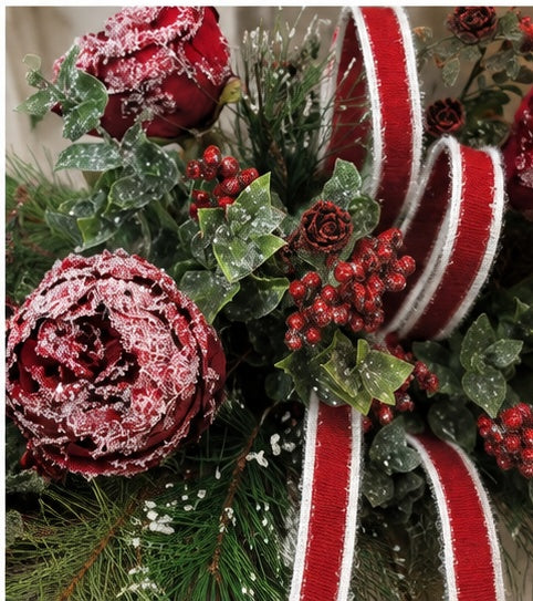 Snowy Rose Christmas Centerpiece | Dough Bowl Farrisilk Ribbon Design | 22"x14" TCT Crafts
