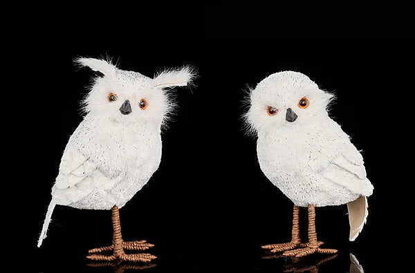 Faux Fur Standing Owl Set | White Silver Woodland Decor | 10"-11.25"H, Set of 2 Craig Bachman