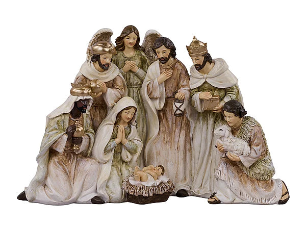 Nativity Scene Figurine Set | Antique Cream & Gold Resin | 11.75" Christmas Decor-AK013733 Craig Bachman