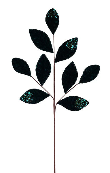 Hunter Green Velvet Glitter Magnolia Leaf Spray | Luxe Christmas Stem | 27" x 9 Leaves-XS255212 Craig Bachman
