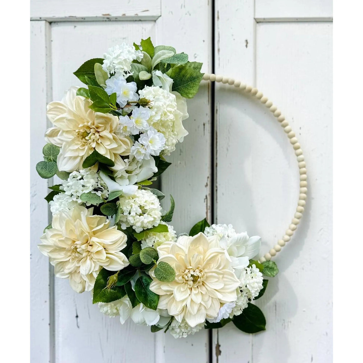 Cream Dahlia & White Rose Hoop Wreath – Wedding & Event Decor TCT Crafts