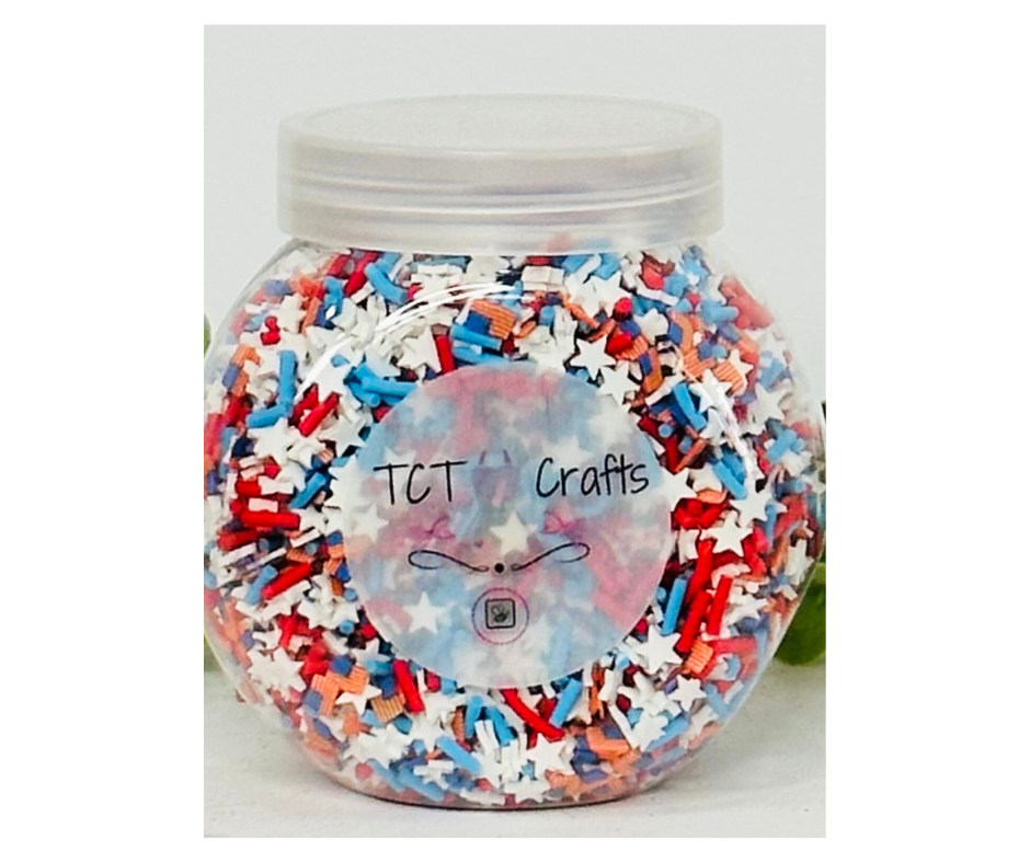 150g Patriotic Flag Polymer Clay Faux Sprinkle Mix - Ideal for Fake Bakes, Clay Art, Slime - Vibrant and Festive TCTCrafts