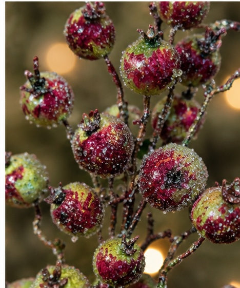 Beaded Pomegranate Berry Spray | Glittered Red Green Pick | 27" Spray-MTX74476 Regency