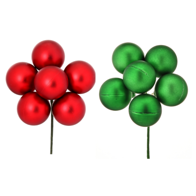 Matte Stemball Holiday Ornament Cluster | 60mm Bunch of 6 | Choose Green or Red -MTX31831 Regency
