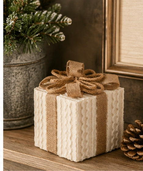 Sweater Gift Box Ornament | Burlap Trim Christmas Decor | 7" Ornament-MTX73563 Regency