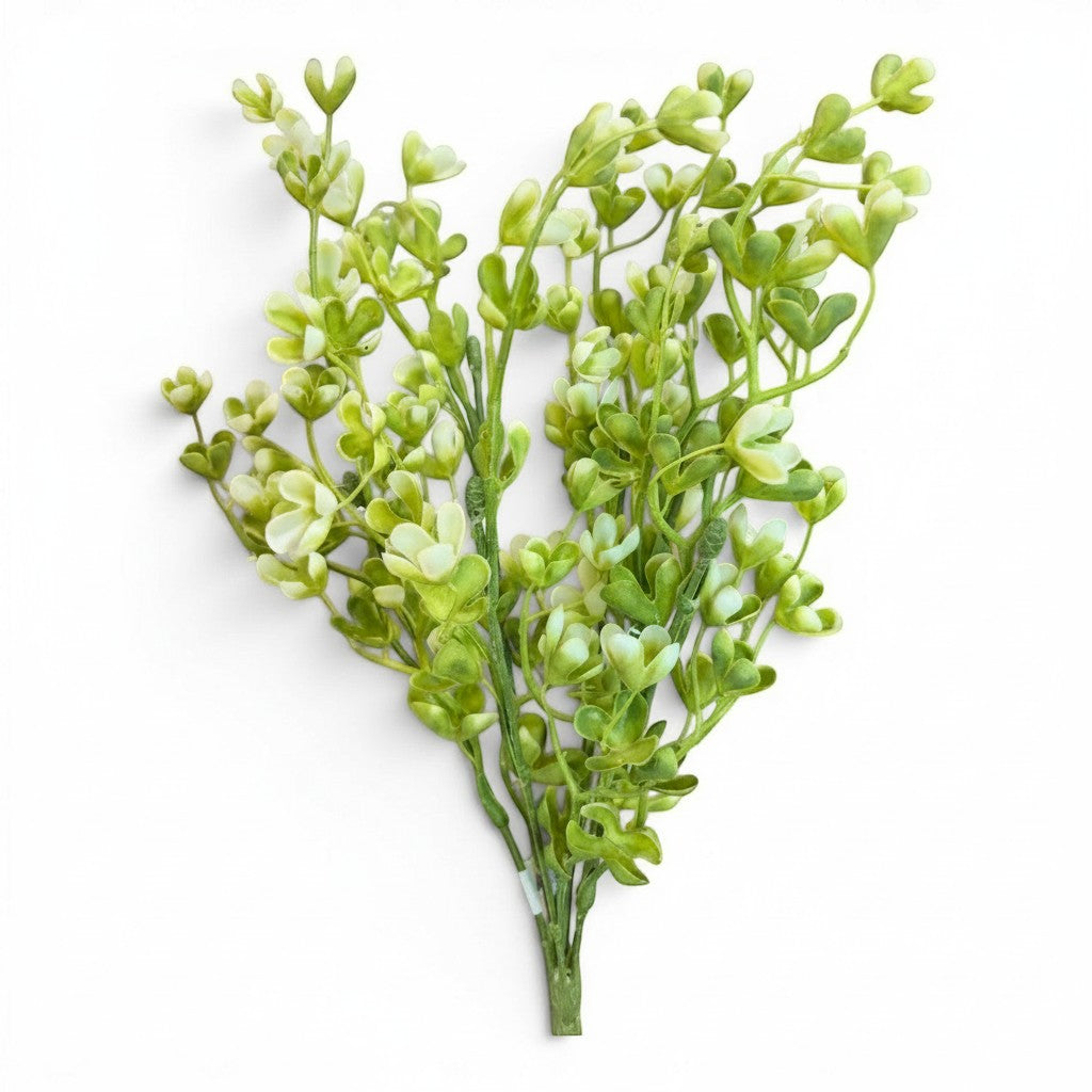 TCTCrafts artificial mini cup leaf bush in cream and green, made of plastic, perfect for arrangements.