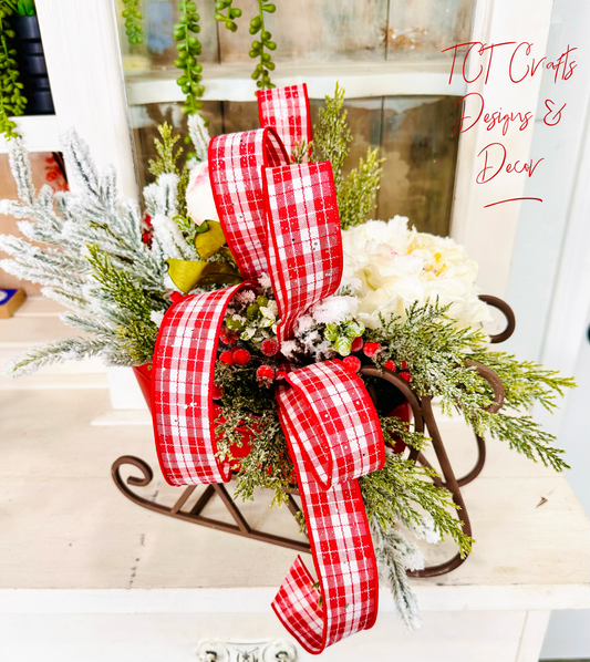 Small Christmas Sleigh Centerpiece with Plaid Bow & Winter Greenery TCT Crafts