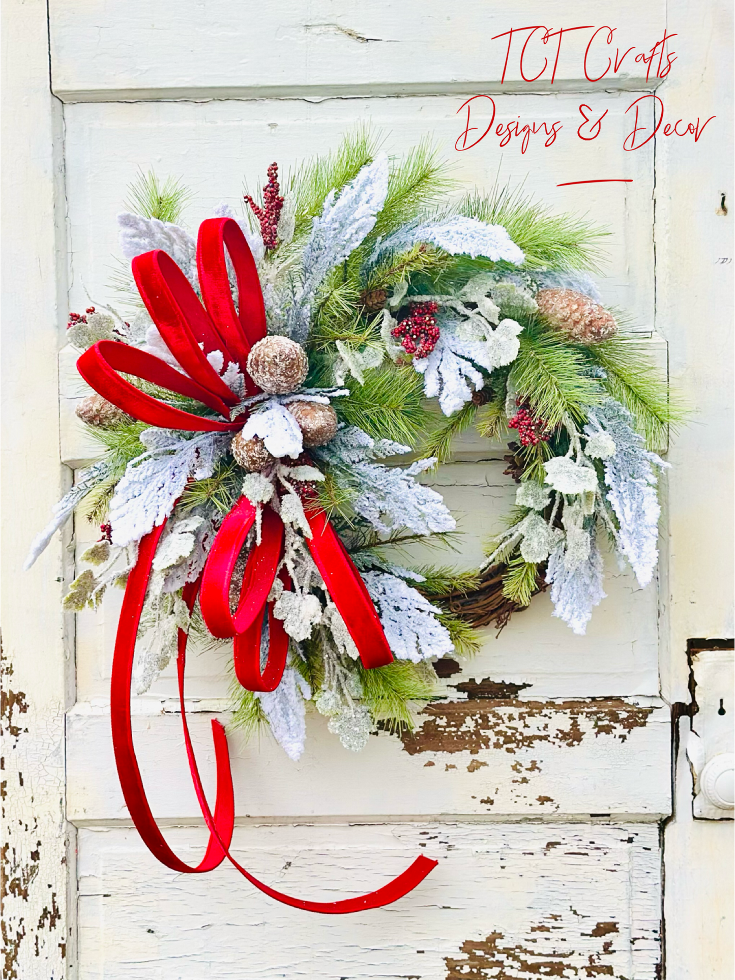 Classic Christmas Grapevine Wreath | Red Velvet Ribbon Winter Door Wreath TCT Crafts
