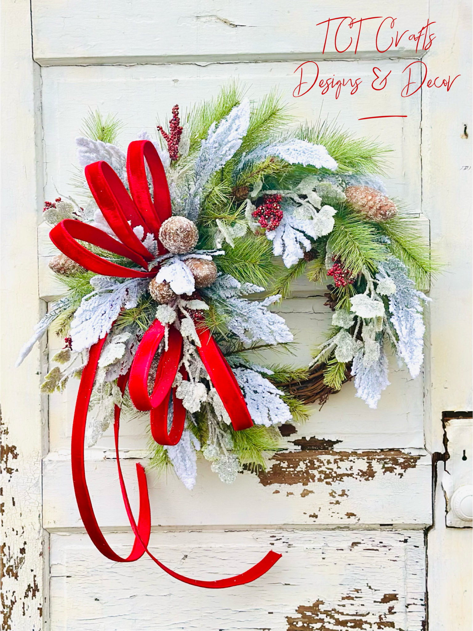 Classic Christmas Grapevine Wreath | Red Velvet Ribbon Winter Door Wreath TCT Crafts
