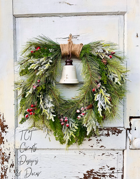 Rustic Winter Pine Wreath with White Liberty Bell | Farmhouse Christmas Decor TCT Crafts