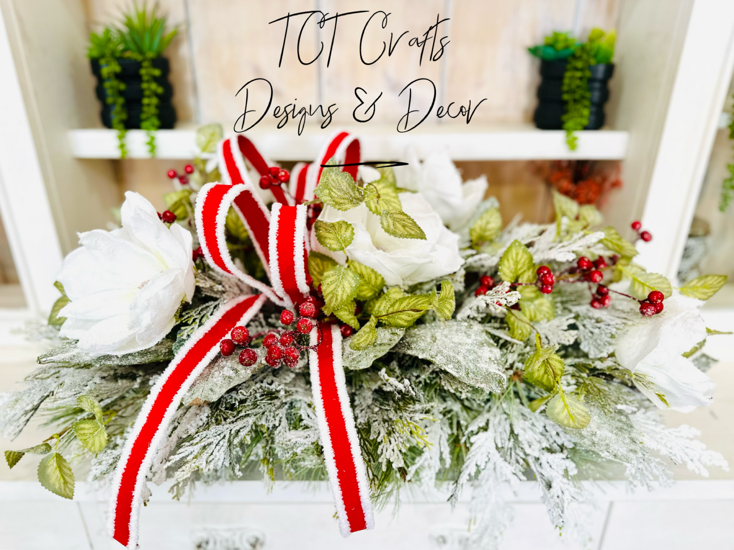 XL Snowy Magnolia Christmas Centerpiece – Winter Table Arrangement TCT Crafts