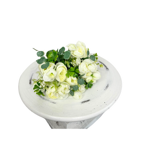 13" Cream Artificial Mini Ranunculus & Blossom Flower Bundle - Elegant Home Decor - Artificial Flowers for Arrangements (5499-C)
