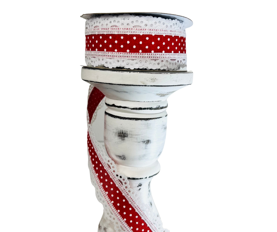1.5"x10YD Red/White Raised Swiss Dot Wired Ribbon - Classic Elegance for Versatile Crafts and Decor-RG0886924