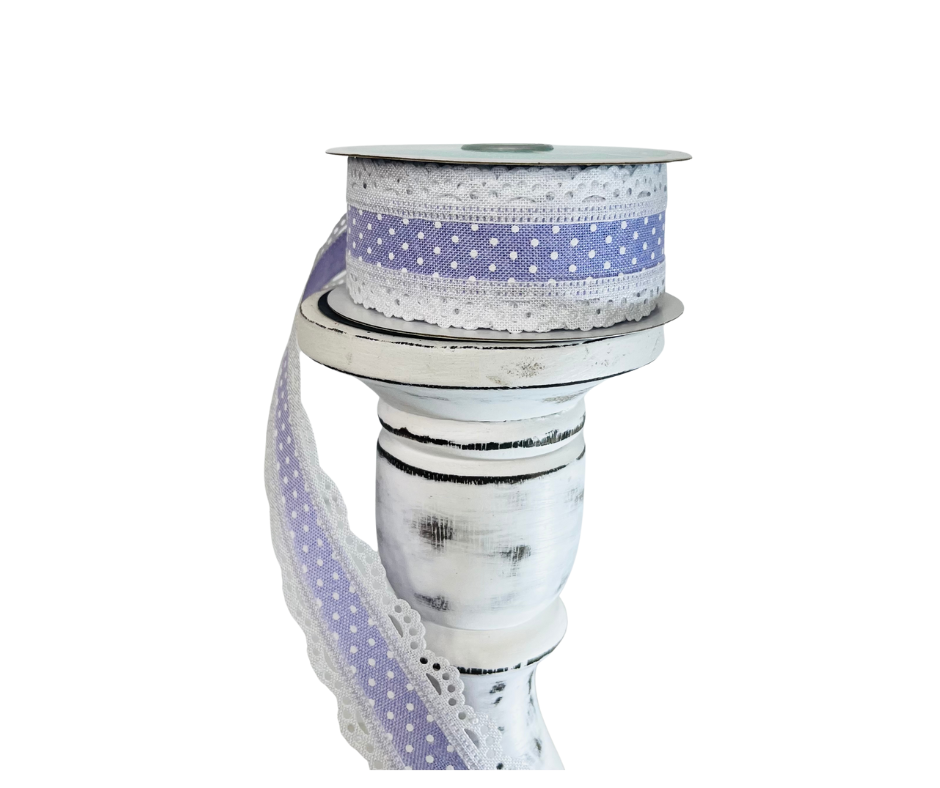 1.5"x10YD Lavender/White Raised Swiss Dot Lace Wired Ribbon - Delicate Elegance for Charming Crafts and Decor-RG08869NR TCT Crafts