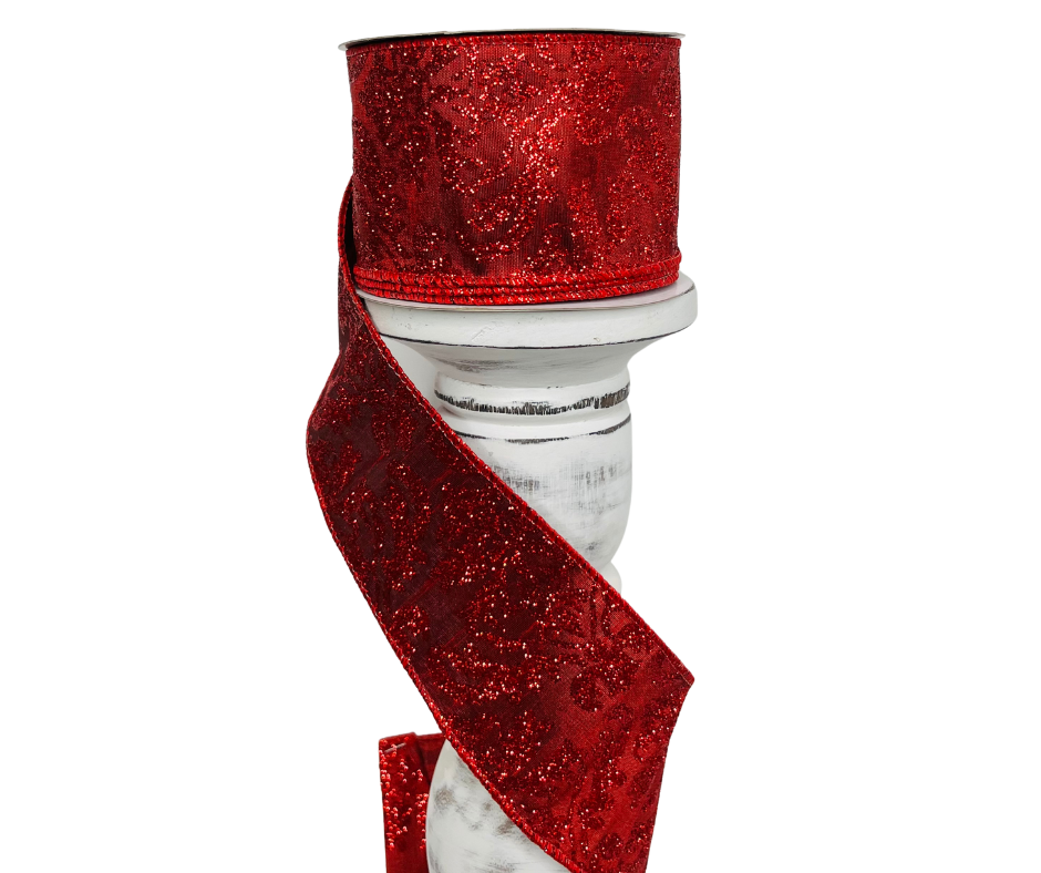 2.5"x10YD Bold Damask Faux Dupioni Wired Ribbon - Cranberry/Red - Elegant Accent for Crafts and Decor-(RGB132758) TCT Crafts