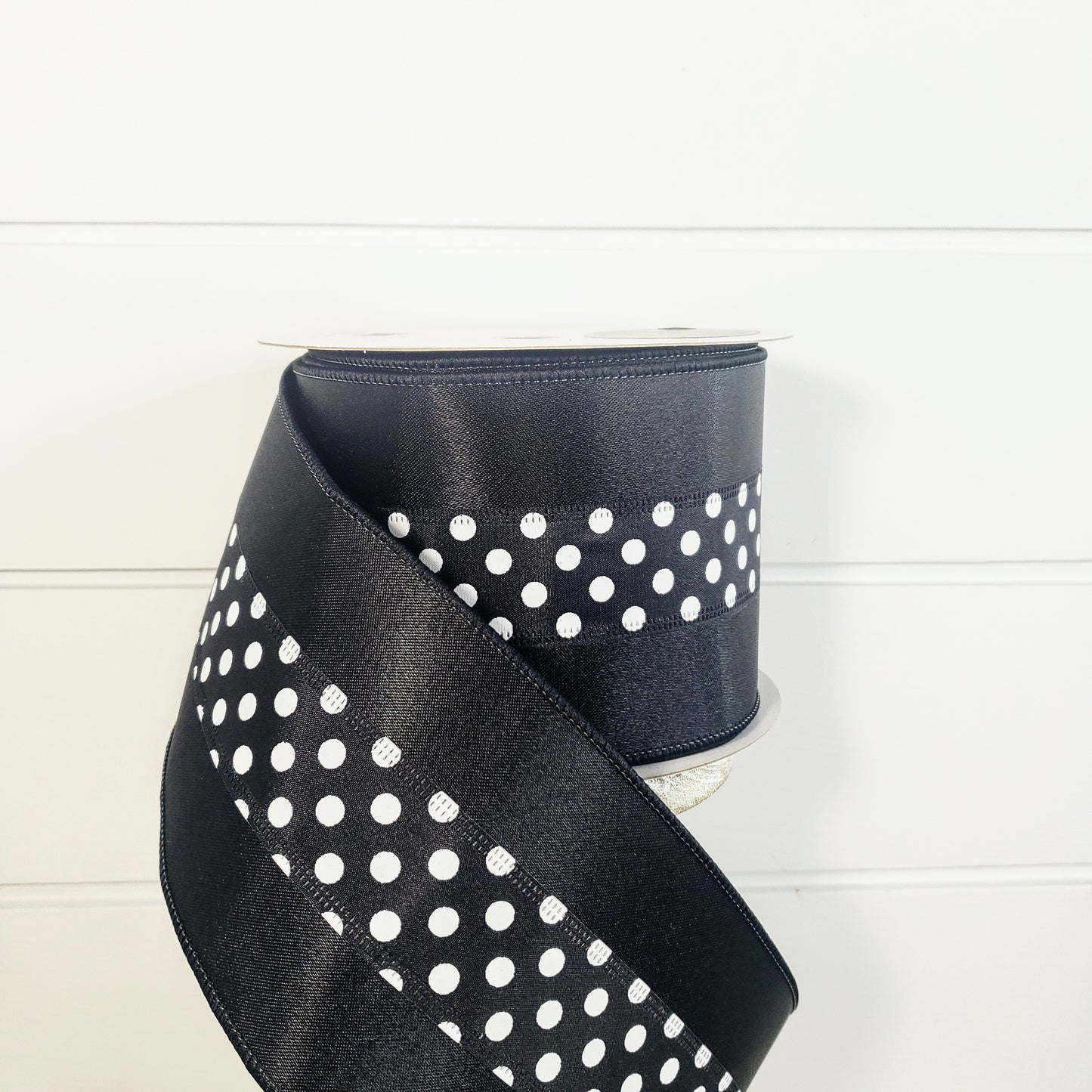 RD893-92 Premium Wired 4x10yd Farrisilk Polka Dot Trim Ribbon Black/White - TCTCrafts