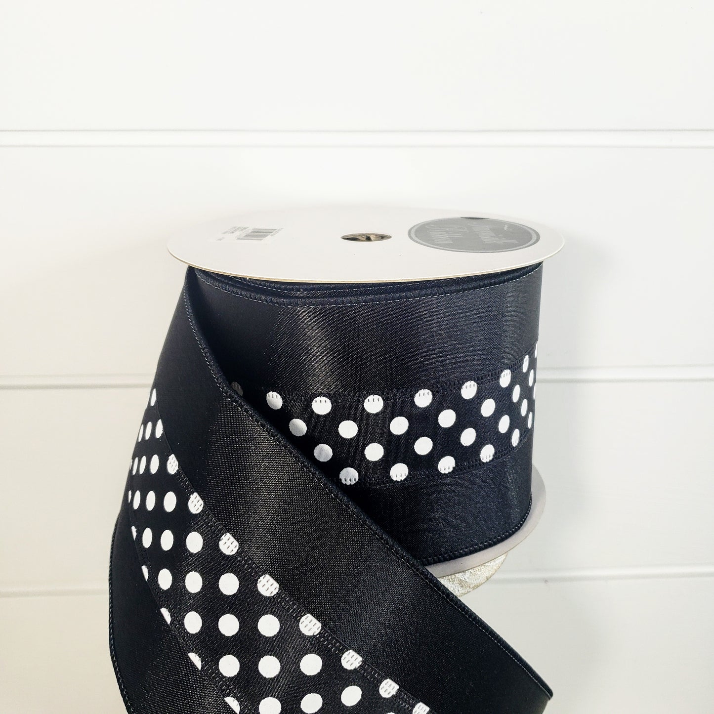 RD893-92 Premium Wired 4x10yd Farrisilk Polka Dot Trim Ribbon Black/White - TCTCrafts